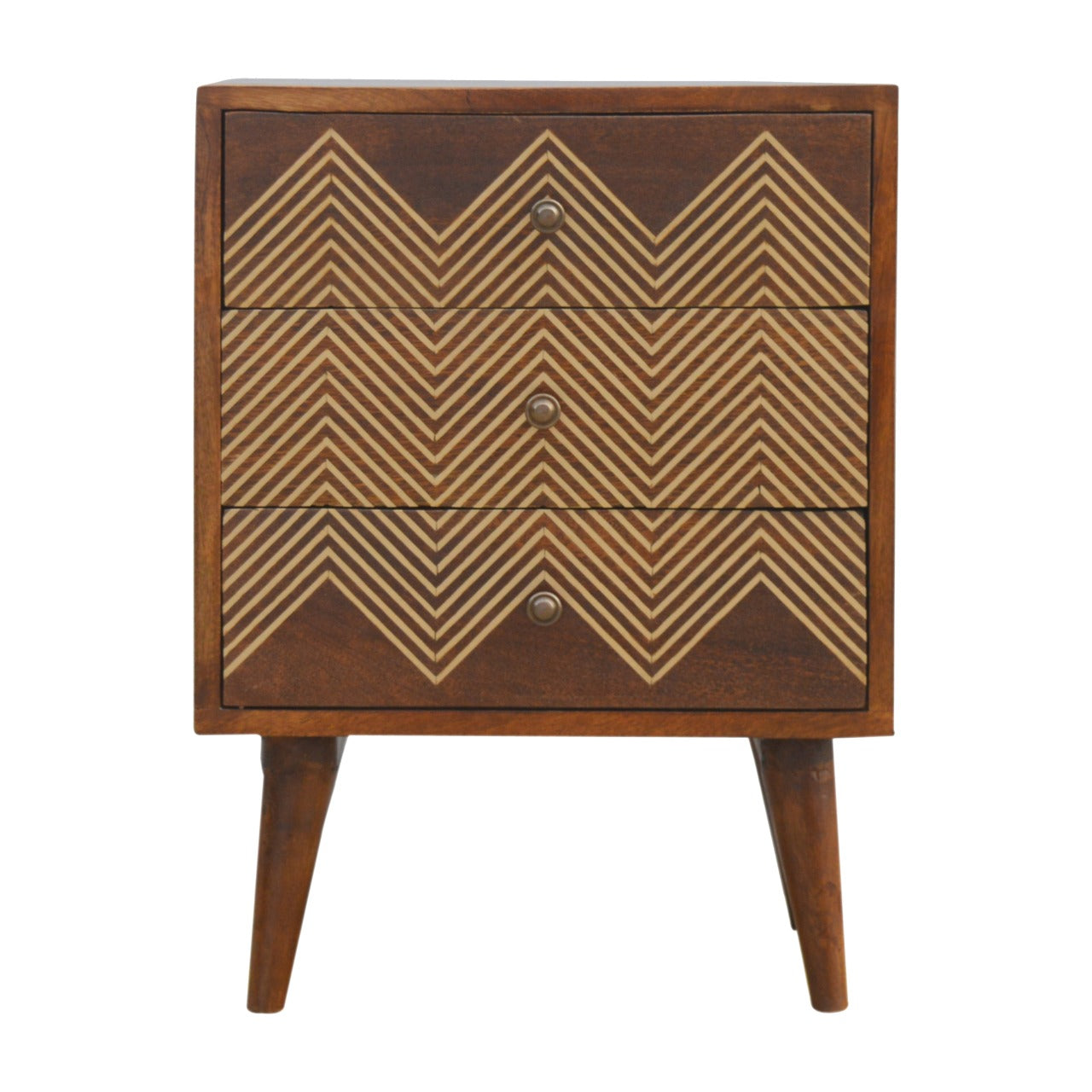 3 Drawer Brass Chevron Nightstand
